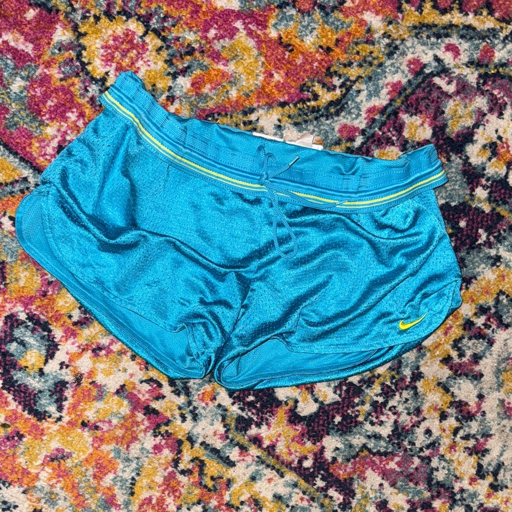 Nike Blue Athletic Shorts with neon Yellow Accents